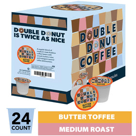 Double Donut Butter Toffee pod closeup highlighting rich aroma and butter toffee flavor.