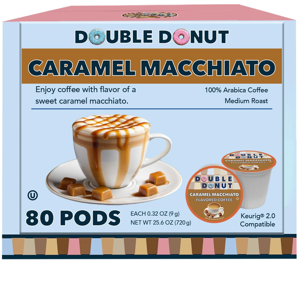 Double Donut Caramel Macchiato pods 80-count for quick, affordable mornings.
