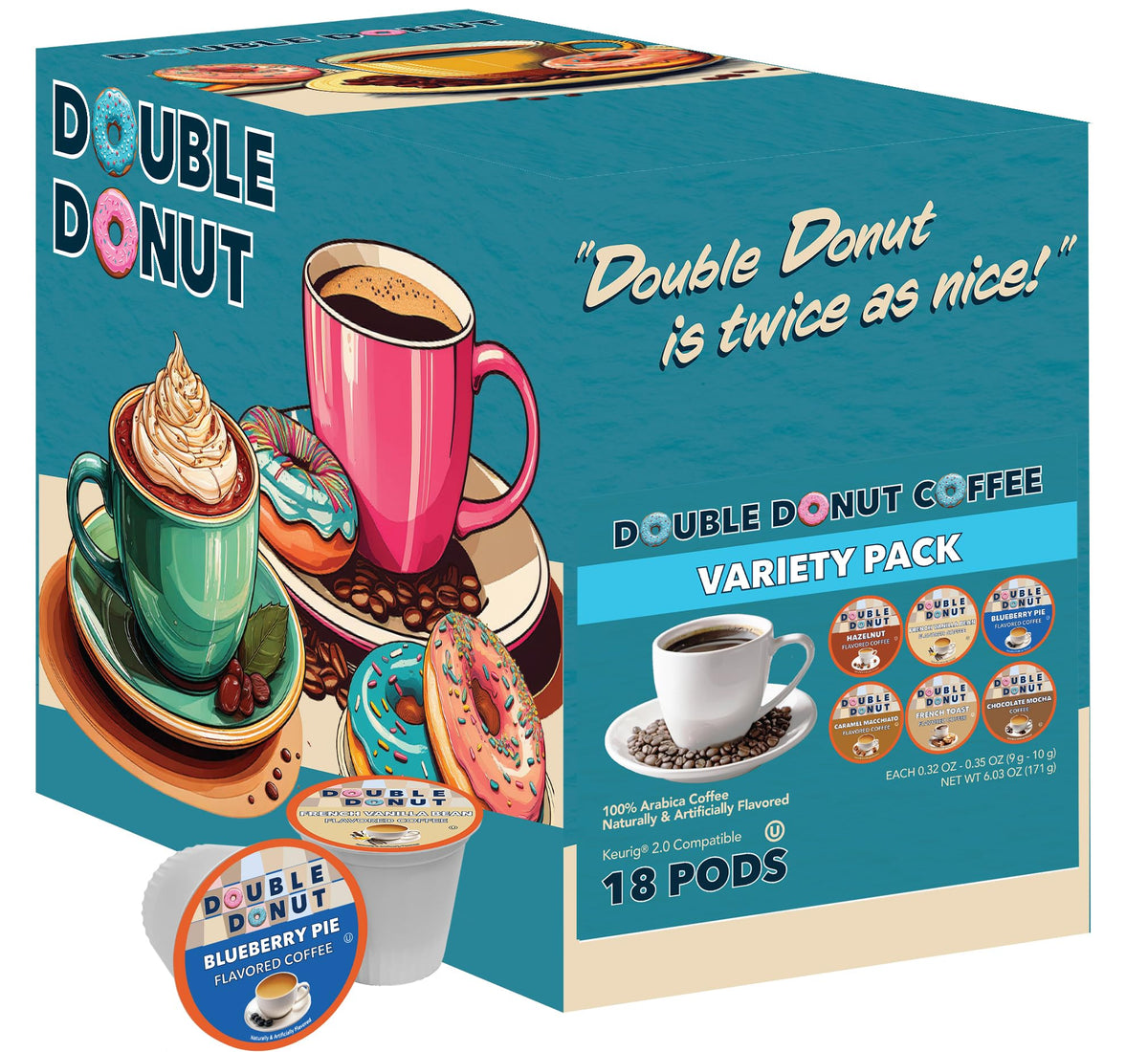 Double Donut Coffee uses 100% Arabica beans for rich flavor