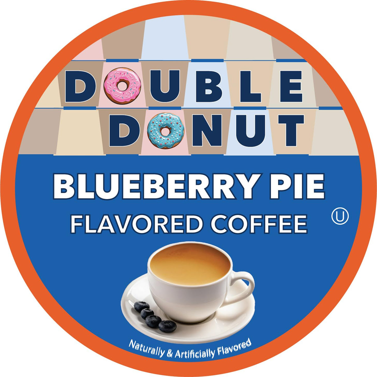 Double Donut Blueberry Pie brew shot shows convenient Keurig compatibility.