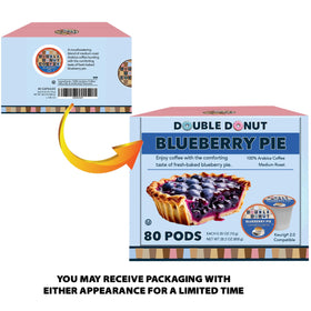 Double Donut Blueberry Pie ingredients label highlights gluten-free, vegan options.