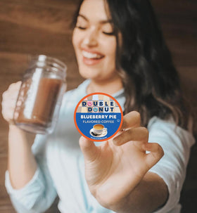 Double Donut Blueberry Pie steaming cup delivers inviting aroma at home.