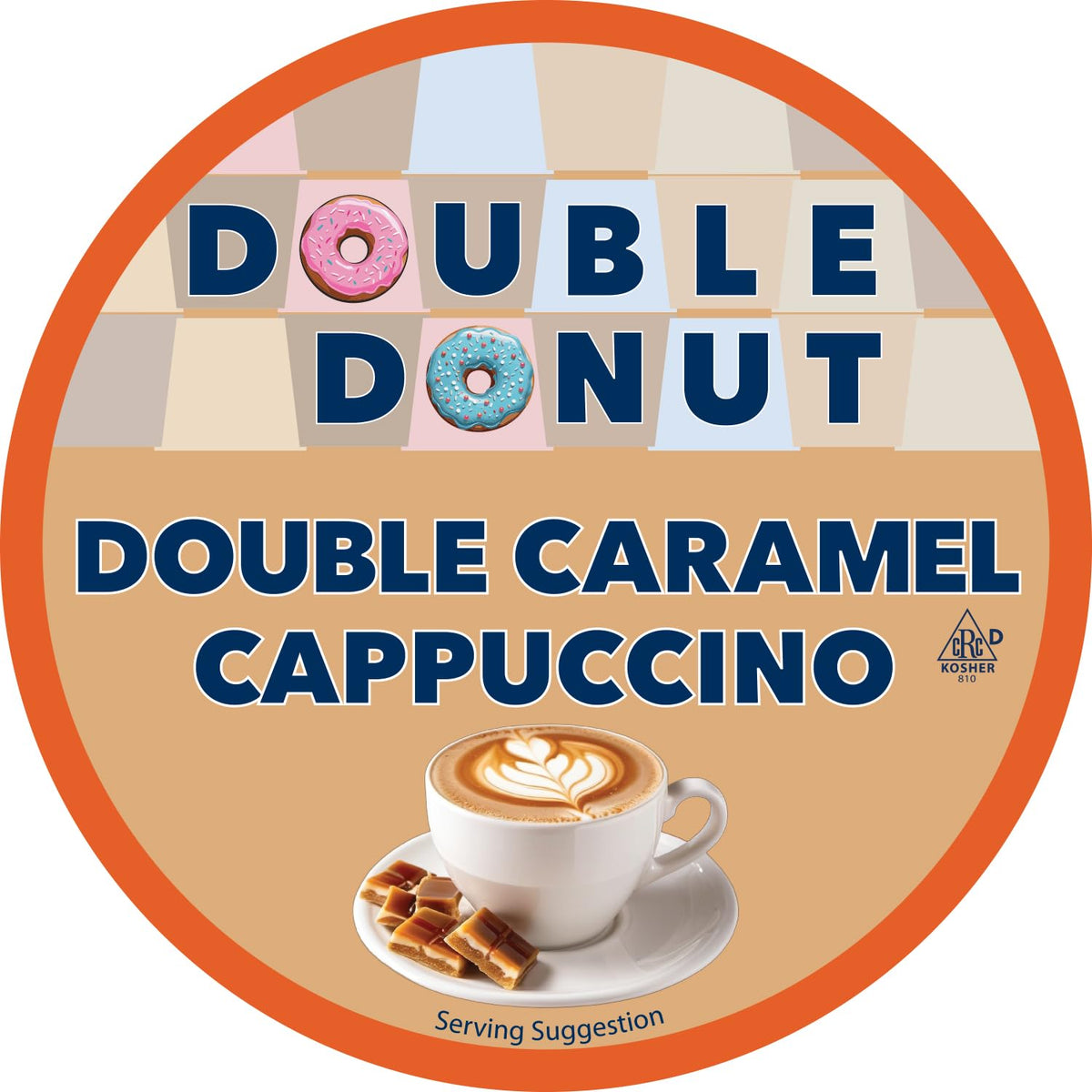 Double Donut caramel cappuccino pods close-up highlighting creamy caramel aroma.