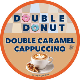Double Donut caramel cappuccino pods close-up highlighting creamy caramel aroma.