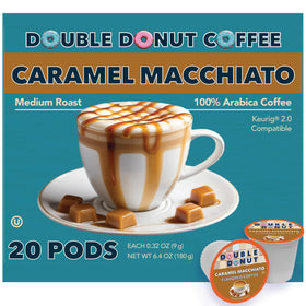Double Donut Caramel Macchiato pod ready for Keurig, delivering creamy caramel notes.
