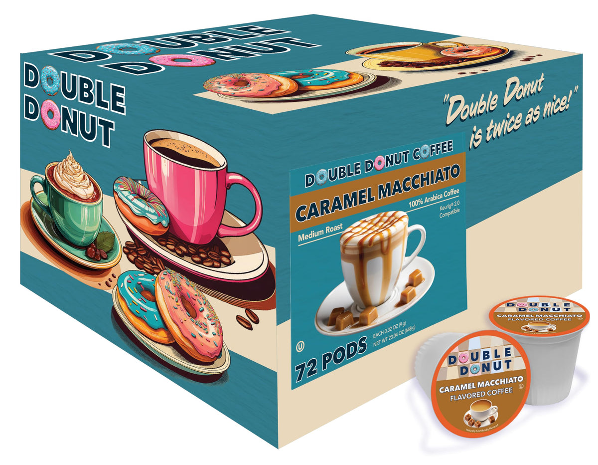 Double Donut Caramel Macchiato pods stacked for easy single-serve mornings.
