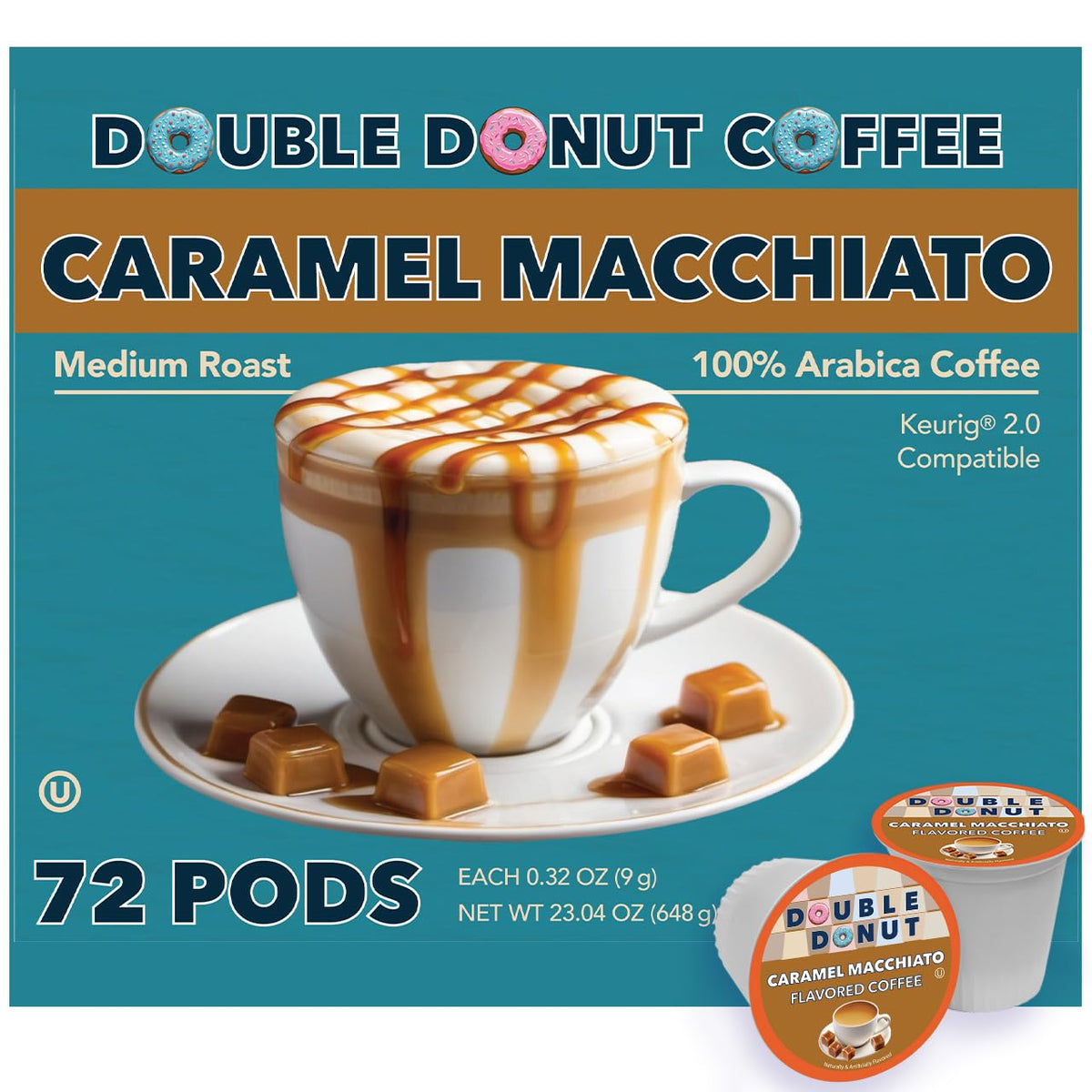 Double Donut Caramel Macchiato pods pack on the counter for a cozy morning brew.