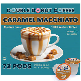 Double Donut Caramel Macchiato pods pack on the counter for a cozy morning brew.