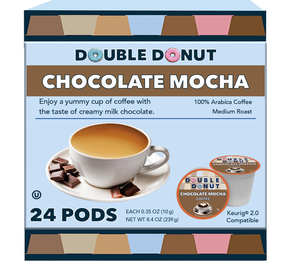 Double Donut Coffee chocolate mocha pods deliver rich, creamy notes for single-serve brews.