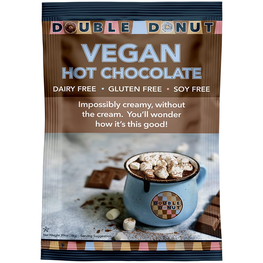 Double Donut Coffee dairy-free hot chocolate pack front for vegan convenience