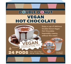 Double Donut dairy-free hot chocolate pods in a box for easy stocking