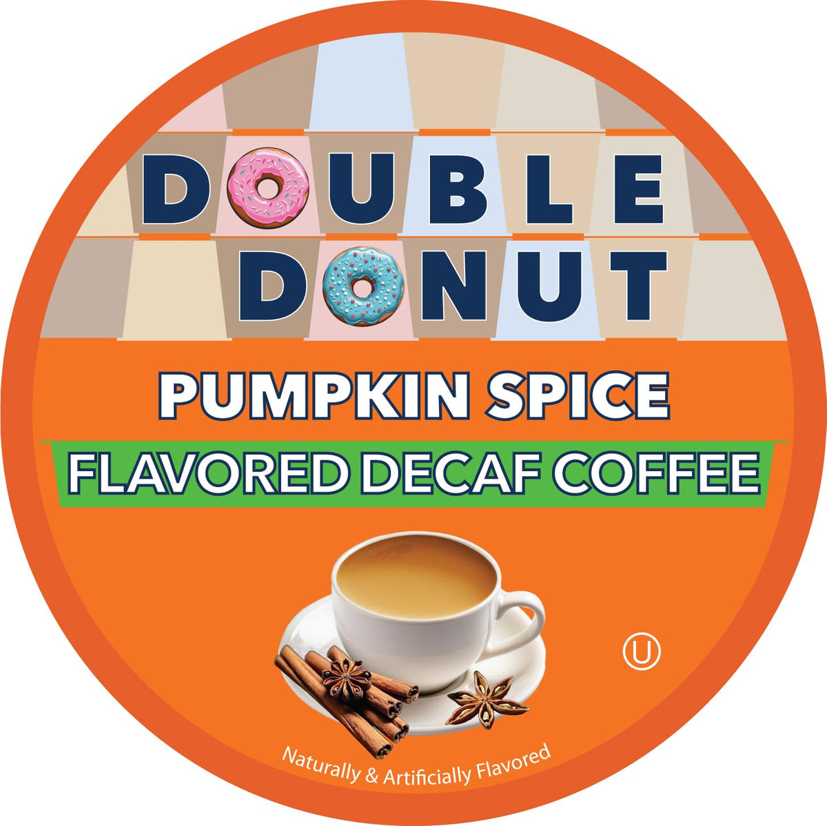 Decaf capsules close-up showing gluten-free and vegan attributes.