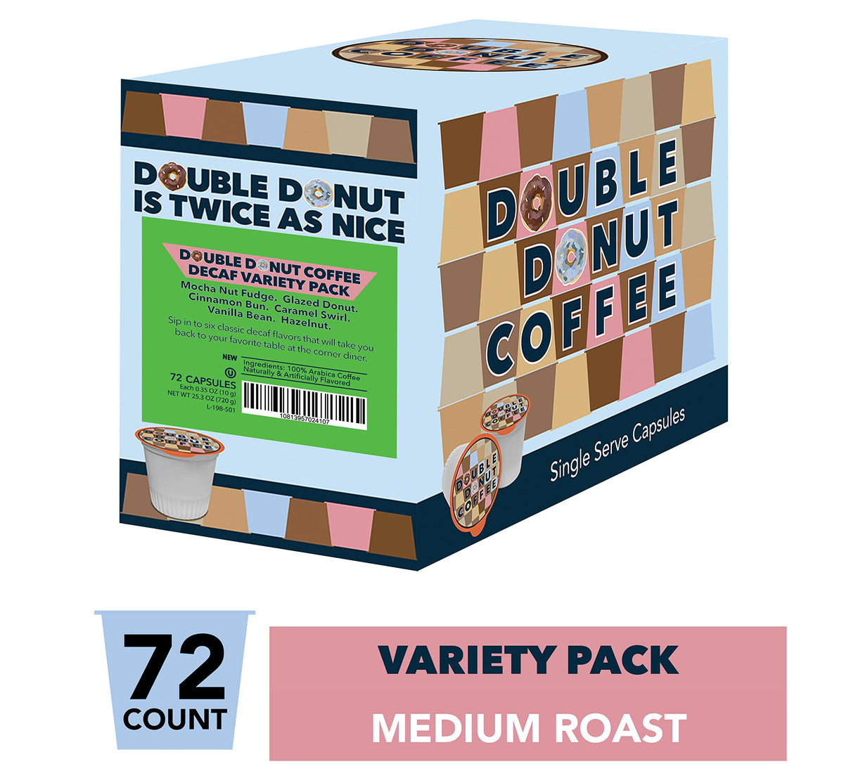 Double Donut Coffee decaf hazelnut cup with comforting caffeine-free aroma