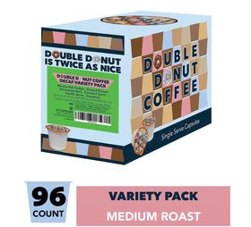 Double Donut Mocha Nut Fudge decaf cup delivers chocolatey aroma and smooth finish.