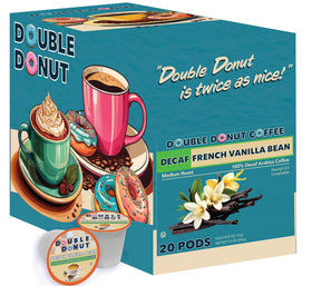 Double Donut Coffee decaf French Vanilla cup with steam for a cozy moment.
