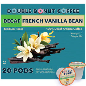 Double Donut Coffee decaf French Vanilla pack front, ideal for quick flavor selection.
