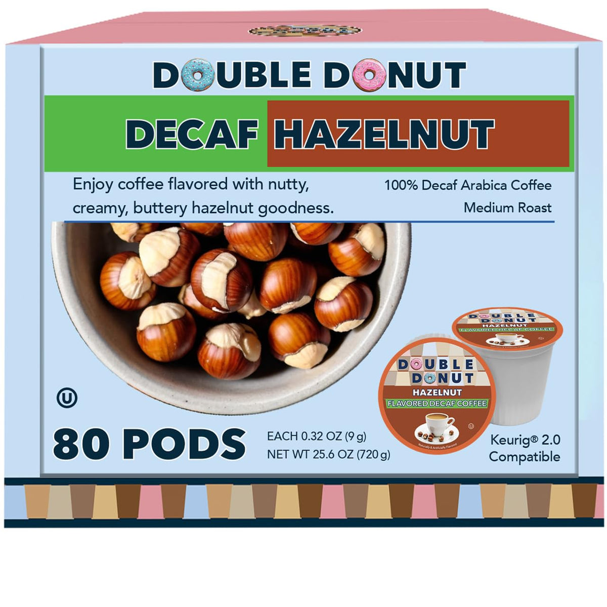 Double Donut Coffee decaf hazelnut cups 80-count for convenient, guilt-free flavor anytime