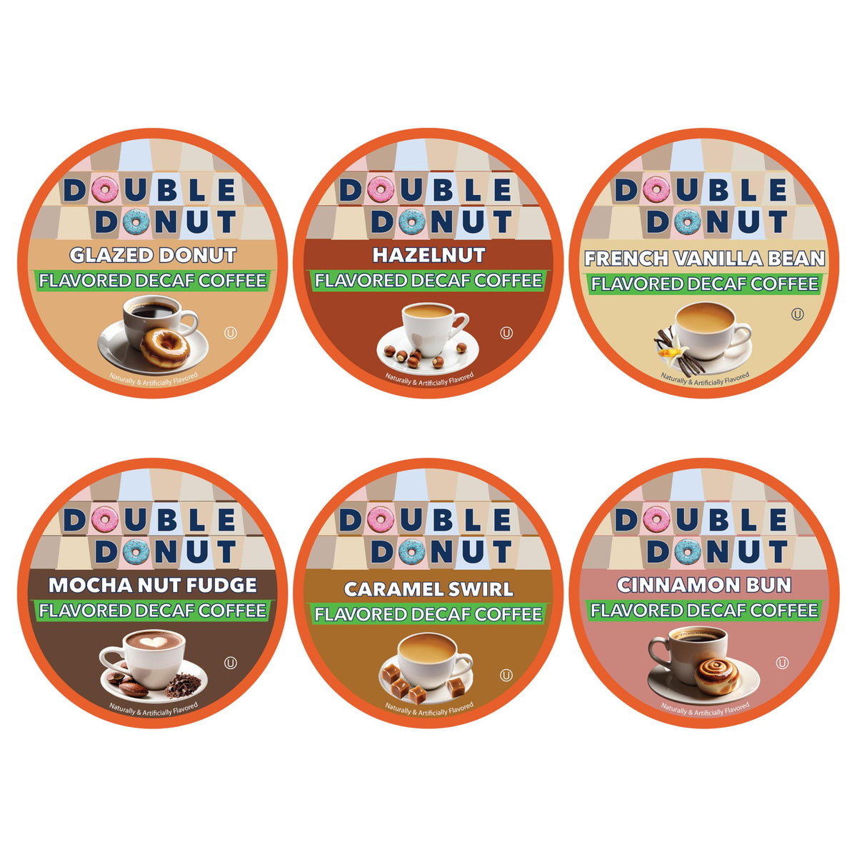 Double Donut Coffee decaf variety-pack box, convenient for everyday enjoyment.