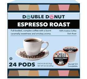 Double Donut Espresso Roast pods deliver a bold, full-bodied brew for busy mornings.