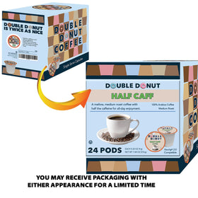 Double Donut Coffee half-caff pods compatible with Keurig 2.0 brewers