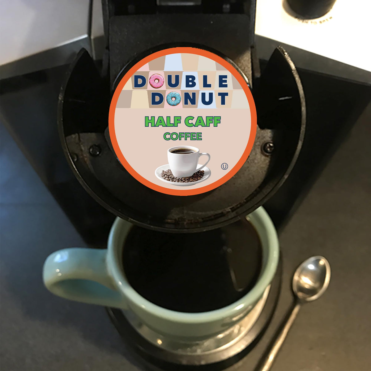Double Donut Coffee half-caff delivers smooth medium roast flavor