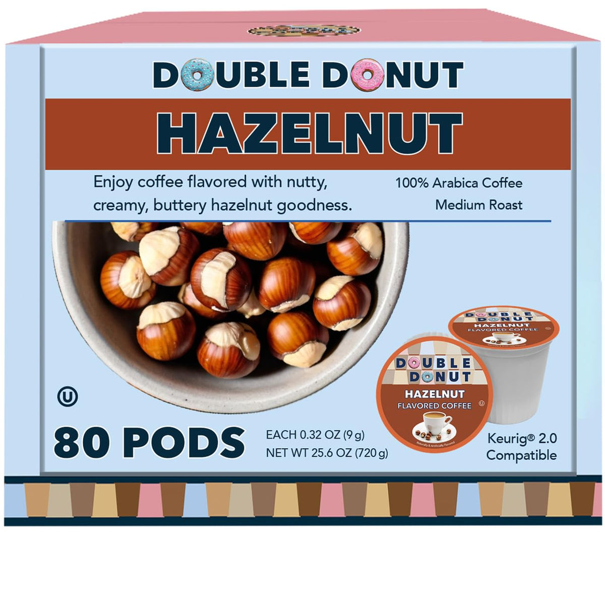 Double Donut Coffee hazelnut pods box, convenient for quick mornings