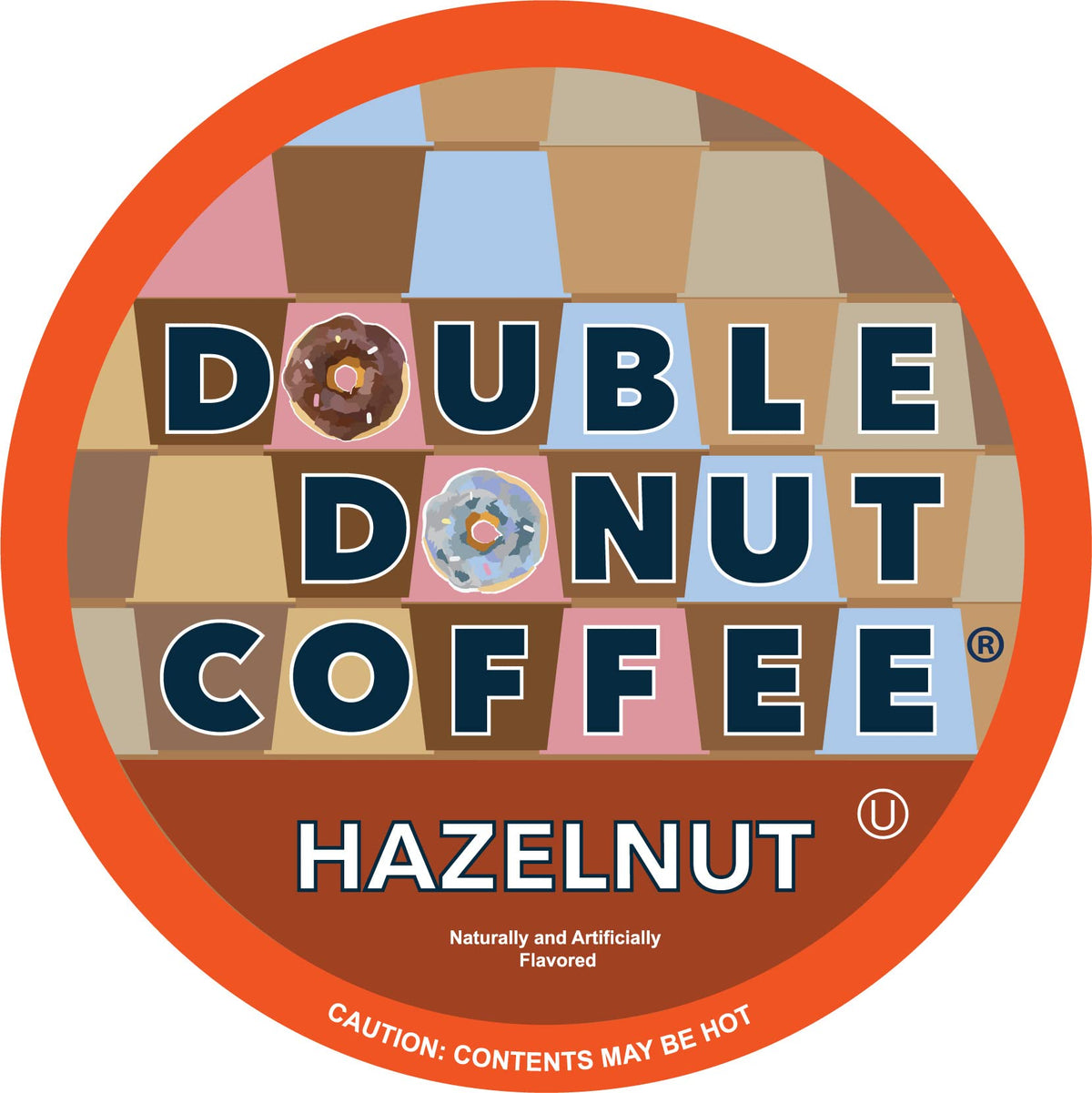 Double Donut Coffee hazelnut pods closeup, rich aroma ready to brew