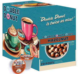 Double Donut Coffee hazelnut pods are Keurig-compatible for quick brewing.