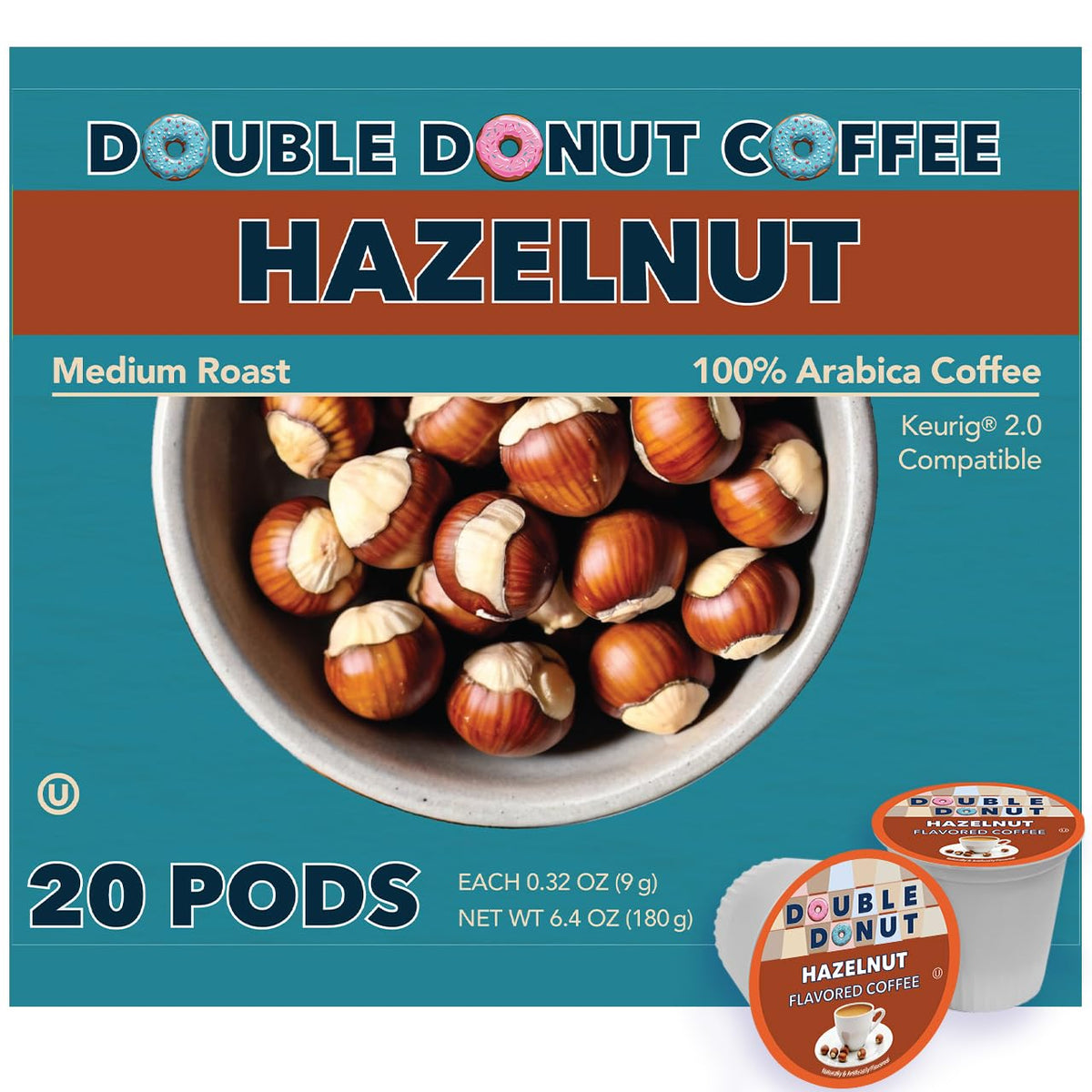 Double Donut Coffee hazelnut pods in pack-front, ideal for easy single-serve flavor.