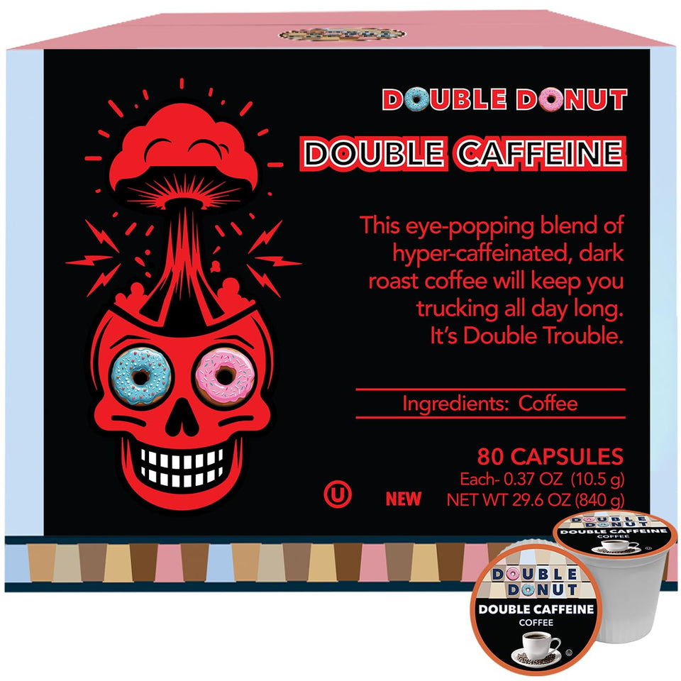 Double Donut high caffeine pods front view for bold mornings
