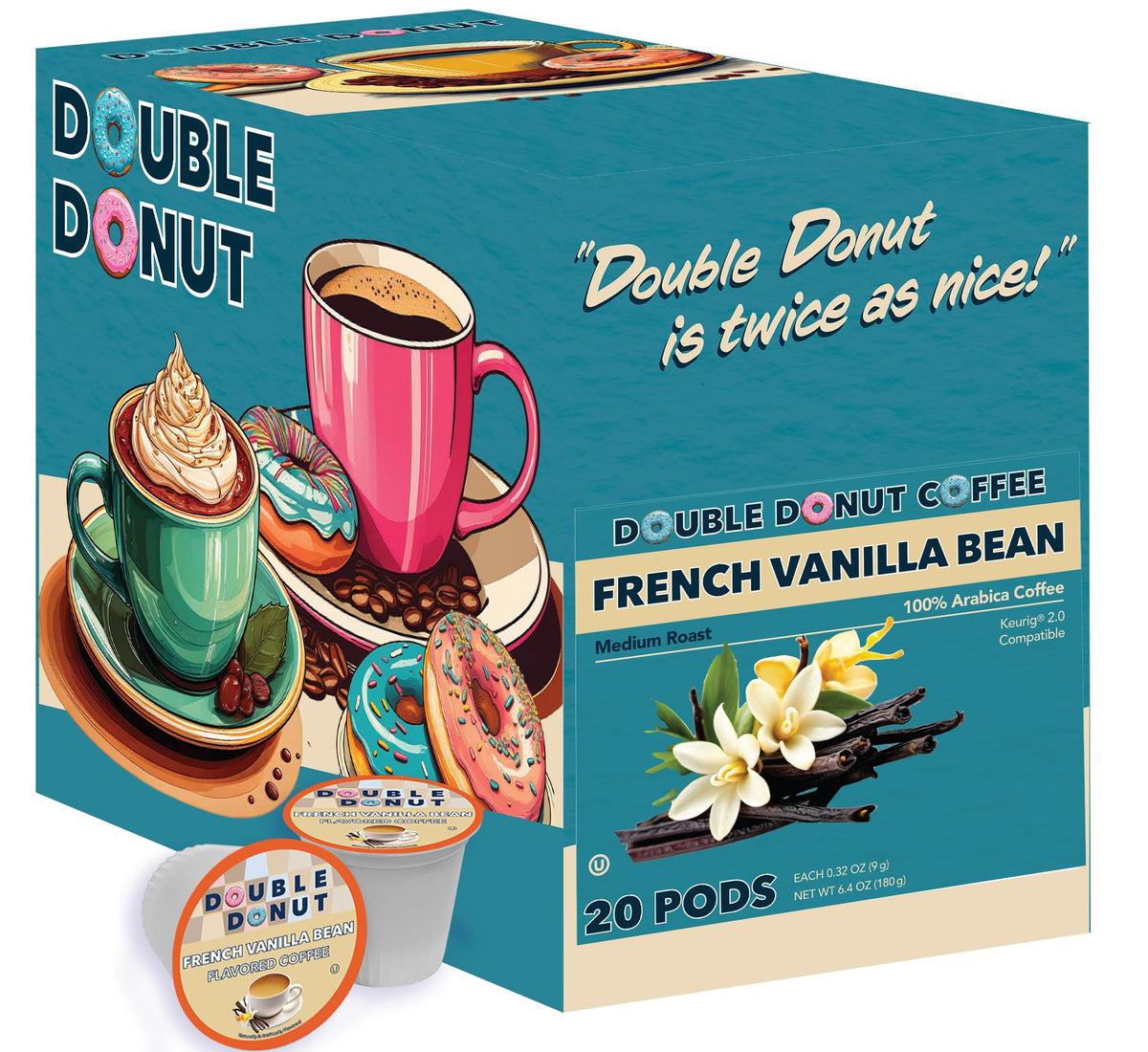 Double Donut Coffee Keurig-compatible pod for easy single-serve brewing.