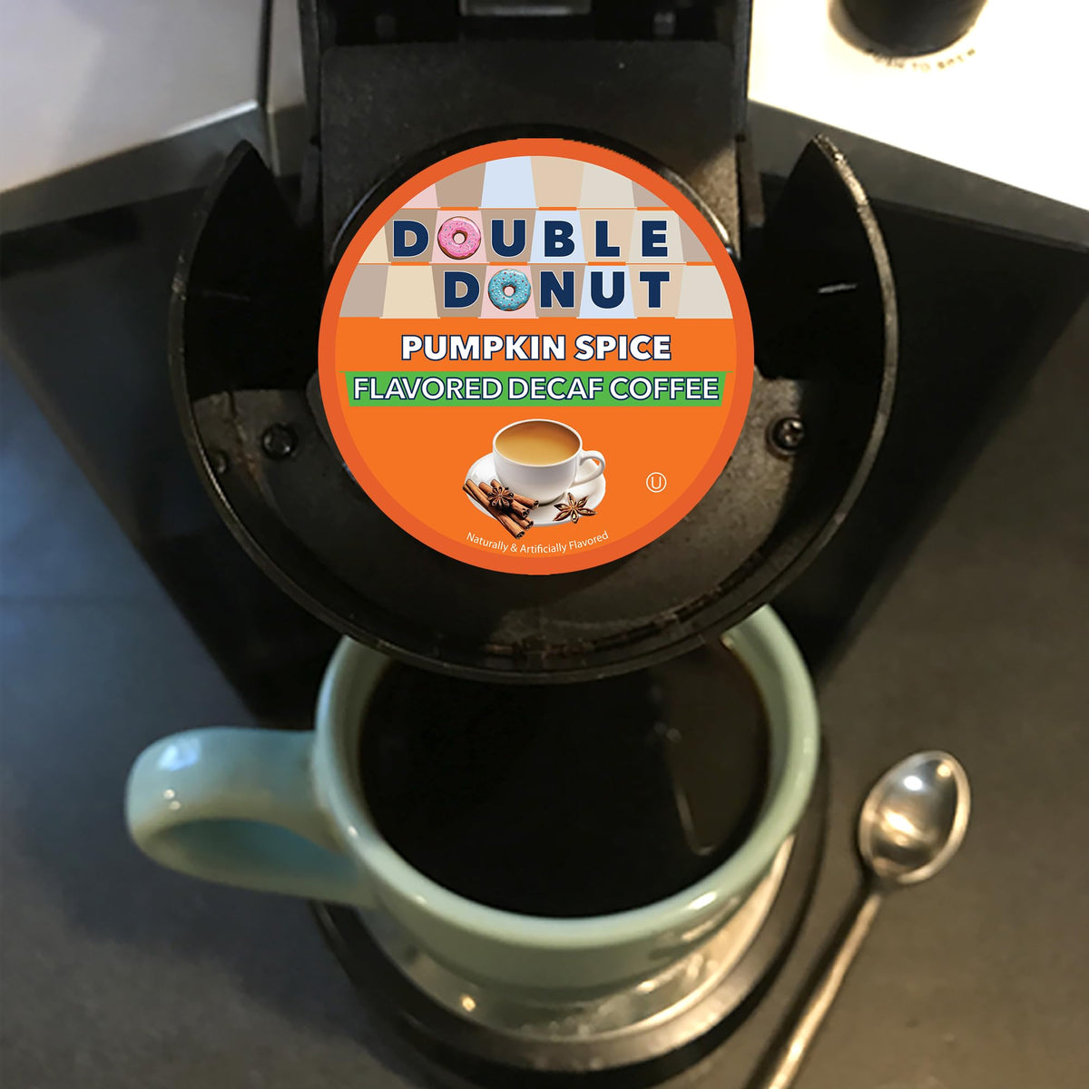 Double Donut K-Cup compatible label for easy use.
