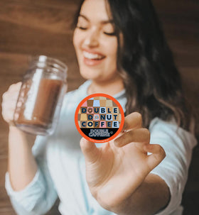 Double Donut Coffee 2x caffeine pods compatible with Keurig brewers for quick cups.