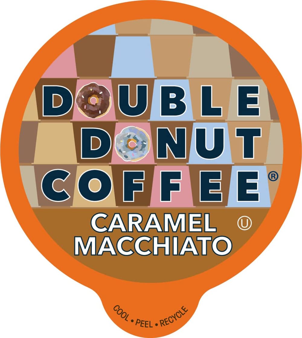 Double Donut Caramel Macchiato pods in a 24-count box for quick home brews