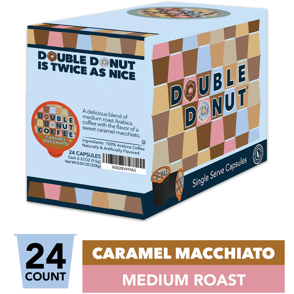 Double Donut pods beside a Keurig brewer for fast café-style coffee