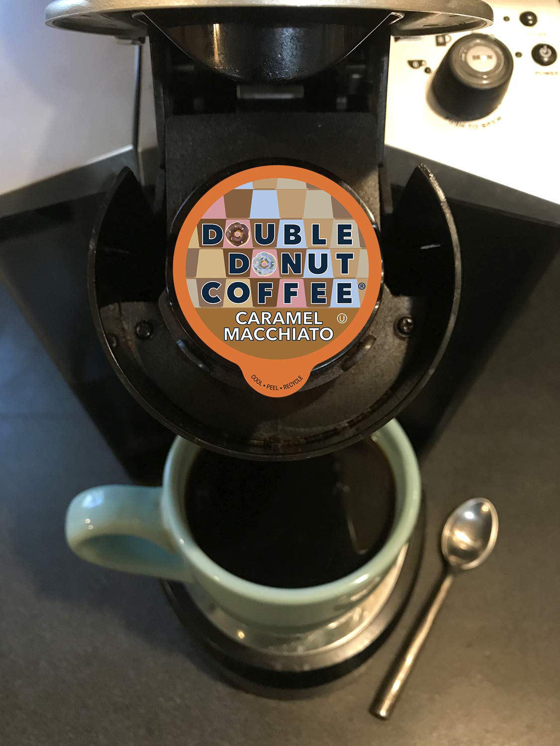 Double Donut pods on a tidy kitchen counter setup