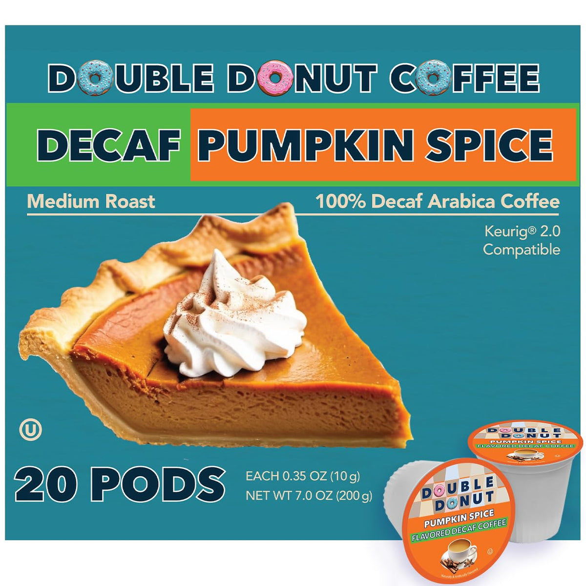Double Donut Coffee pumpkin spice decaf pod delivers rich flavor in every cup.