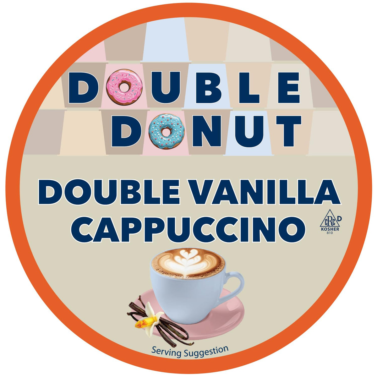 Double Donut Coffee Vanilla Cappuccino pod closeup highlights creamy vanilla aroma