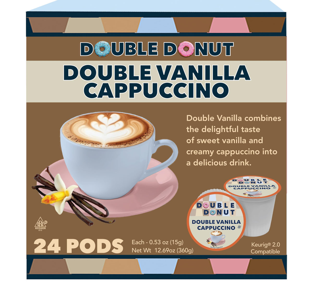 Double Donut Coffee Vanilla Cappuccino pod pack ready for quick morning brew