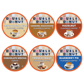 Double Donut coffee variety pack pods for flavorful mornings and simple Keurig brewing.