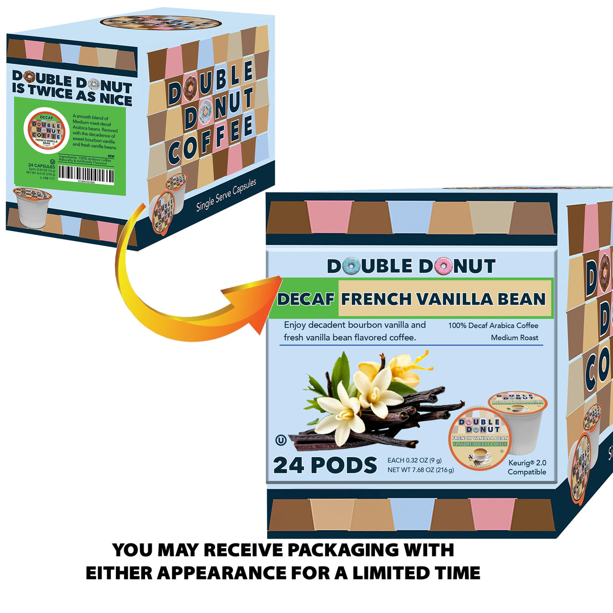 Aromatic vanilla notes from Double Donut Decaf French Vanilla beans.