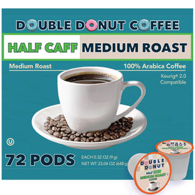 Double Donut half caff pods box for convenient daily brewing.