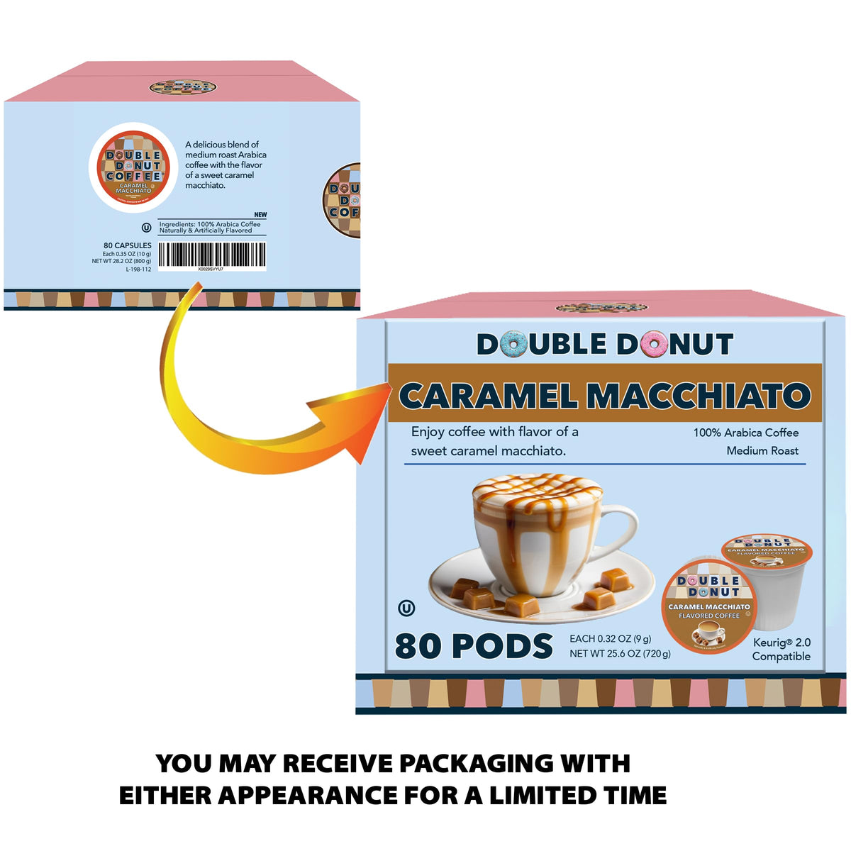 Double Donut medium roast Arabica beans deliver balanced flavor.