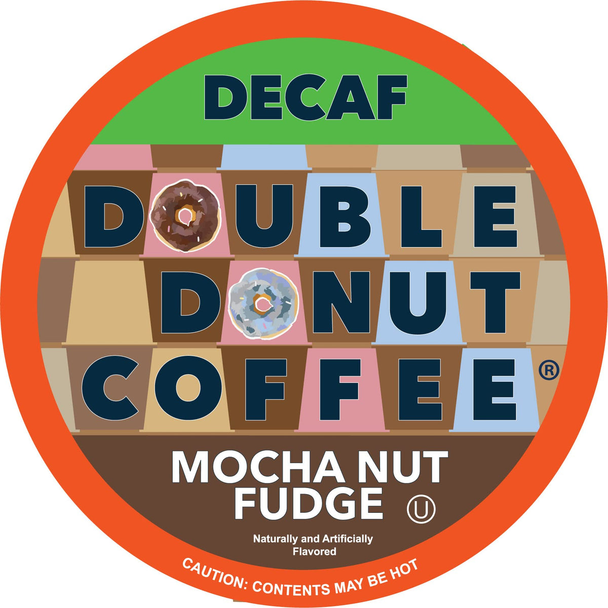 Double Donut Mocha Nut Fudge pod close-up, indulgent flavor for decaf mornings.