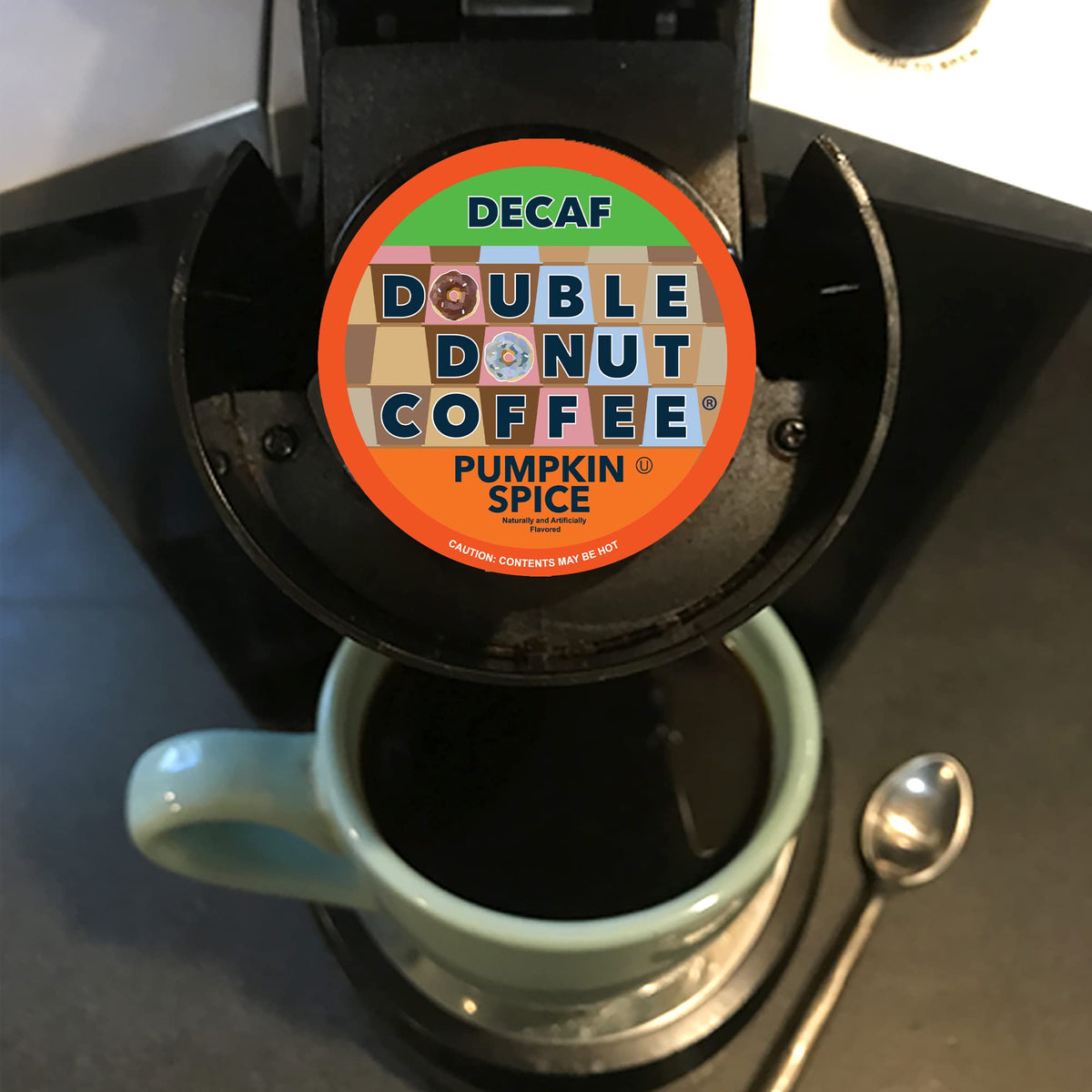 Double Donut packaging labels emphasize premium quality and convenient single-serve pods