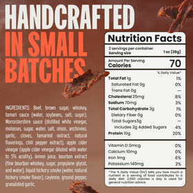 Two-ounce servings label close-up highlighting protein per serving.