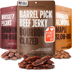 Double Neat bourbon-glazed beef jerky close-up showing tender slices for a quick protein snack