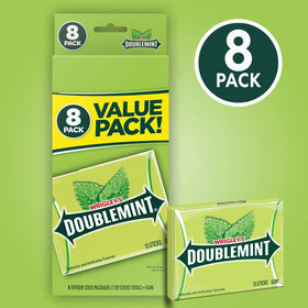 Doublemint gum pieces close-up highlighting bright mint flavor for a quick refresh.