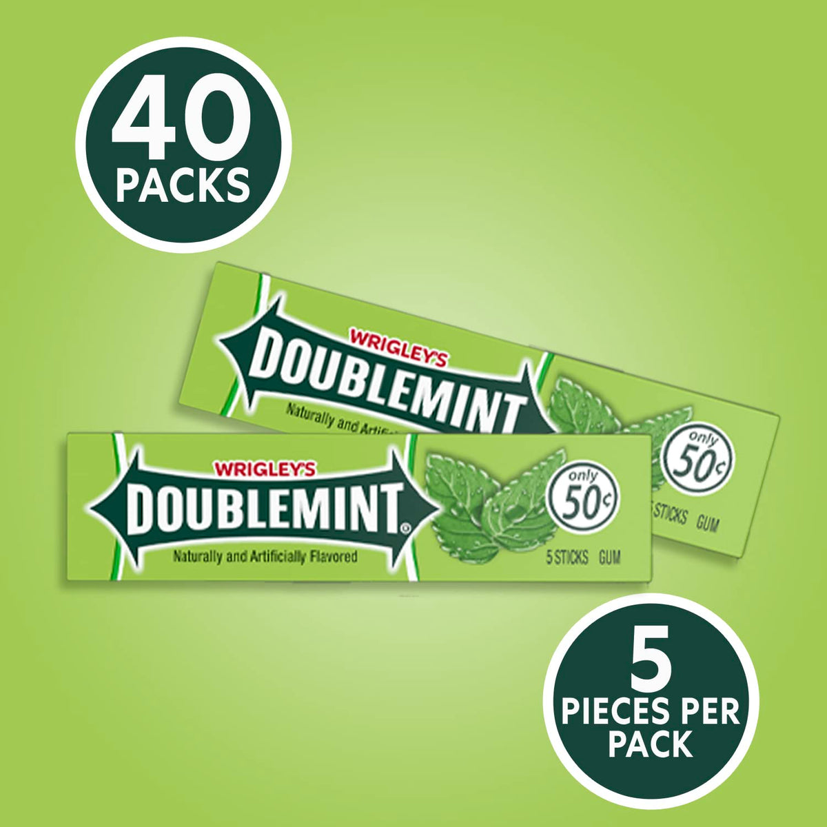 Doublemint logo closeup on pack, heritage mint flavor since 1914.