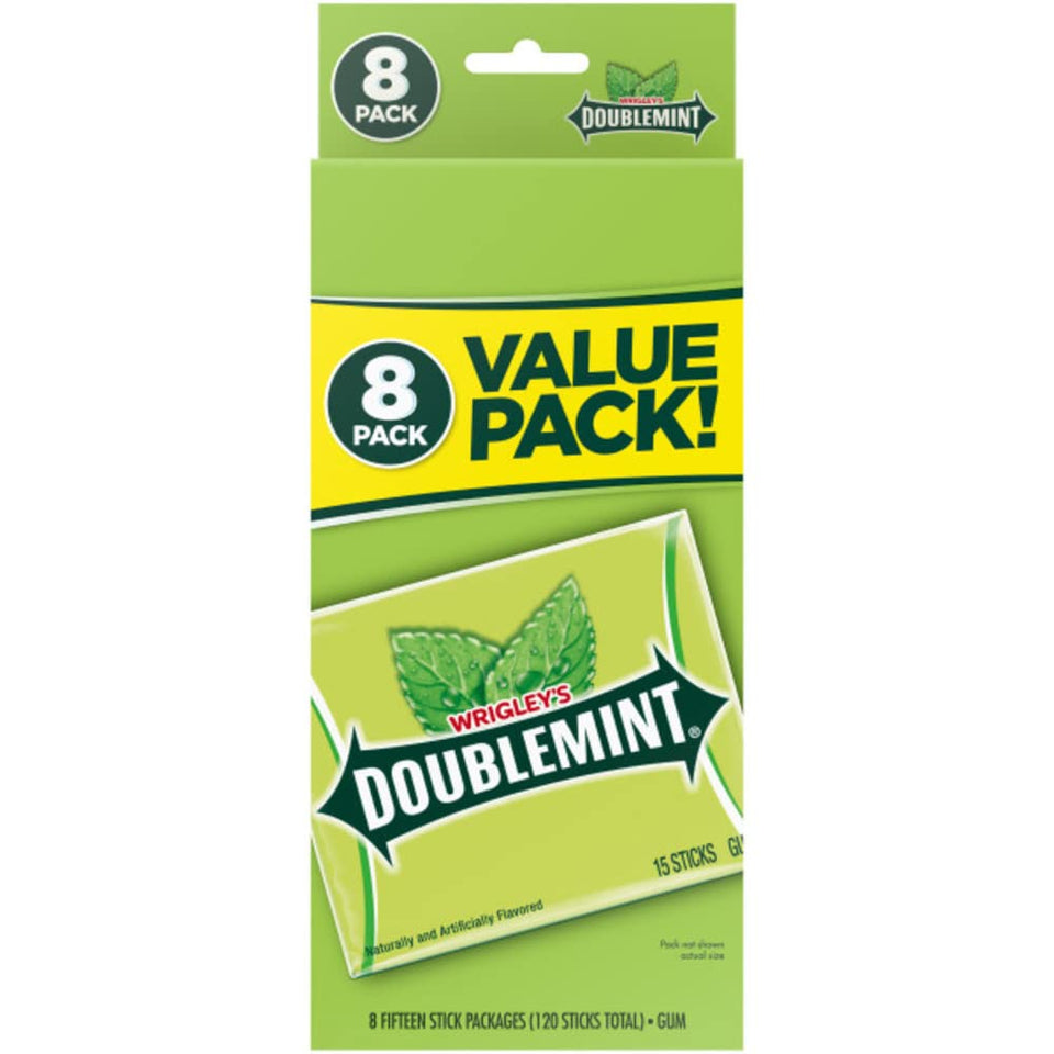 Doublemint packaging multi-pack showcasing six value packs for convenient sharing.